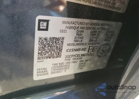 2021 Chevrolet Silverado K1500 Trail Boss Custom из США, поврежденный, VIN 1GCPYCELXMZ257521